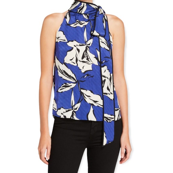 Veronica Beard Sela Floral Tie Neck Top